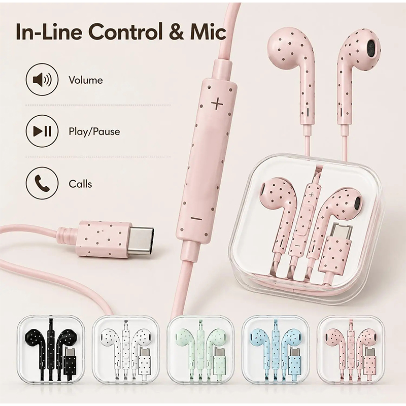Type C Earphones Polka Dot Sta - Type C Wired Earphones With Mic recension och pris
