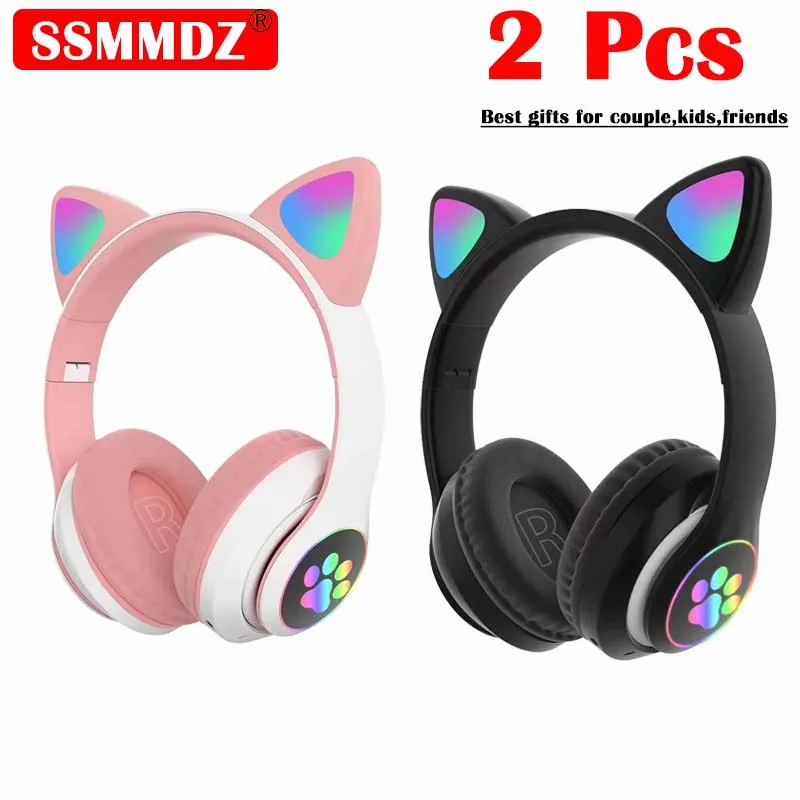 2 Pcs Wireless Headset Bluetoo - Cat Ear Bluetooth Headset Led recension och pris