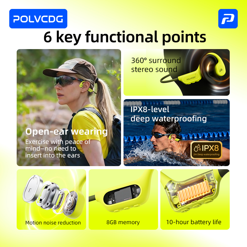POLVCDG 8G Memory Bone-Conduct - Bone Conduction Running Headphones recension och pris